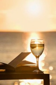 glass of wine at beach