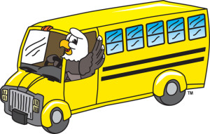 Clip art illustration of Cartoon Bald Eagle driving School Bus is available in a clipart set. Image is an ideal school mascot, team mascot, sport mascot, or brand mascot for promoting anything to do with an eagle, patriotism, and America.