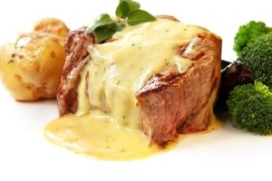 1928892 - filet mignon ~ perfectly grilled thick-cut beef steak, with bearnaise sauce, roast potatoes, and broccoli.
