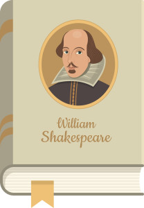 Vector illustration of William Shakespeare book with his portrait on the cover in flat style, isolated on transparent background.