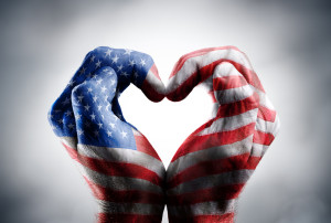 Love And Patriotism Symbols  Usa Flag Written On Hands